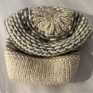 Cream Knitted Hat in Cream and Outdoors Cold Weather Raffaello Bettini.  SKU 7